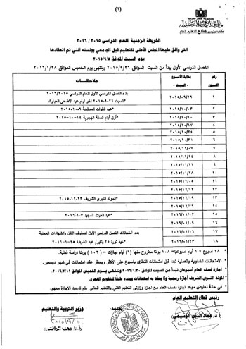 جدول مواعيد امتحانات نصف العام (الترم الاول ) المرحلة الابتدائية والاعدادية أزهرية 2015/2016