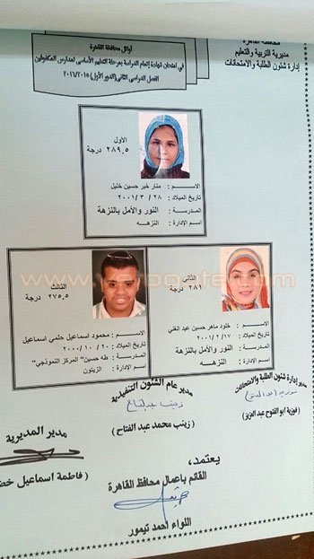 بالأسماء والصور.. أوائل الشهادة الإعدادية بالقاهرة 